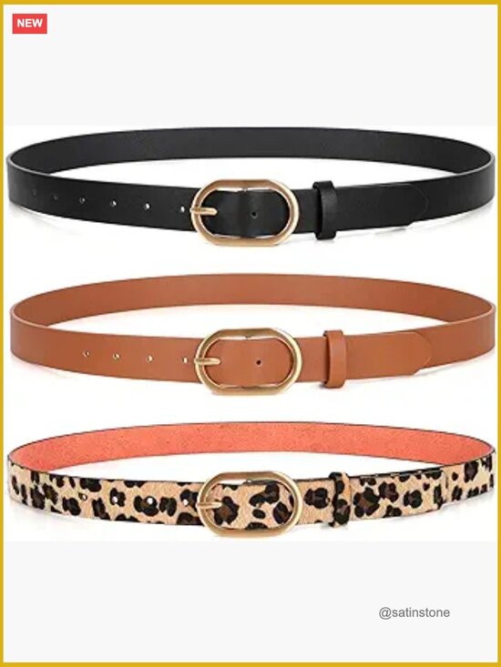 3 Pack Faux Leather Women\'s Belts with Gold Buckle main image 4